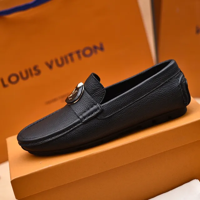 Louis Vuitton কালো সোনালি কুরকুরে চামড়া LV মনোগ্রাম বাকল লুফার 5