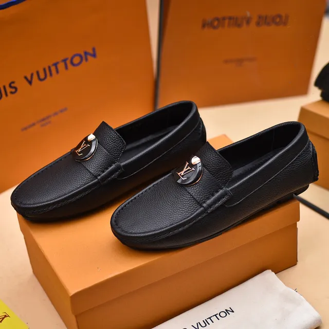Louis Vuitton কালো সোনালি কুরকুরে চামড়া LV মনোগ্রাম বাকল লুফার 8