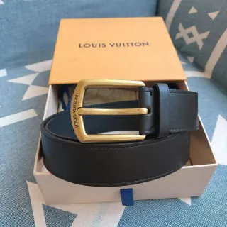 Louis Vuitton Black Gold Smooth Antique Brass Buckle Leather Belt