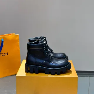 Louis Vuitton Black Leather Chunky Lug Sole Ankle Boots
