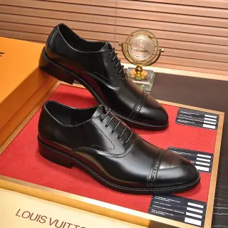 Louis Vuitton Black Polished Cap-Toe Brogued Oxford Shoes