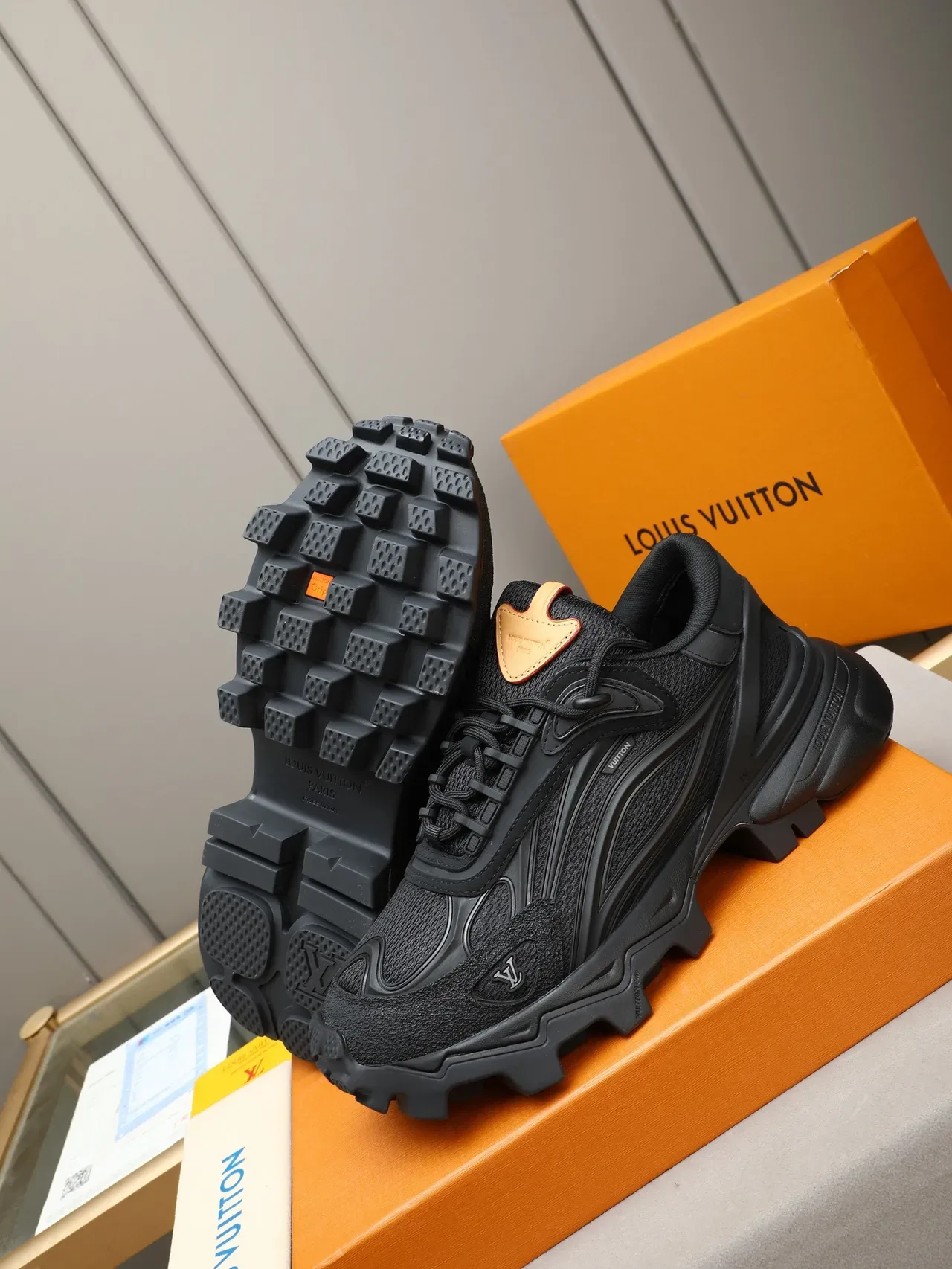 Louis Vuitton Black Red Sole Multi-Layered Upper Chunky Sneakers 4
