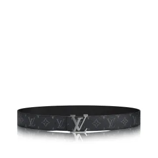Louis Vuitton Black Silver Monogram-Coated Canvas Polished LV Buckle Leather Belt