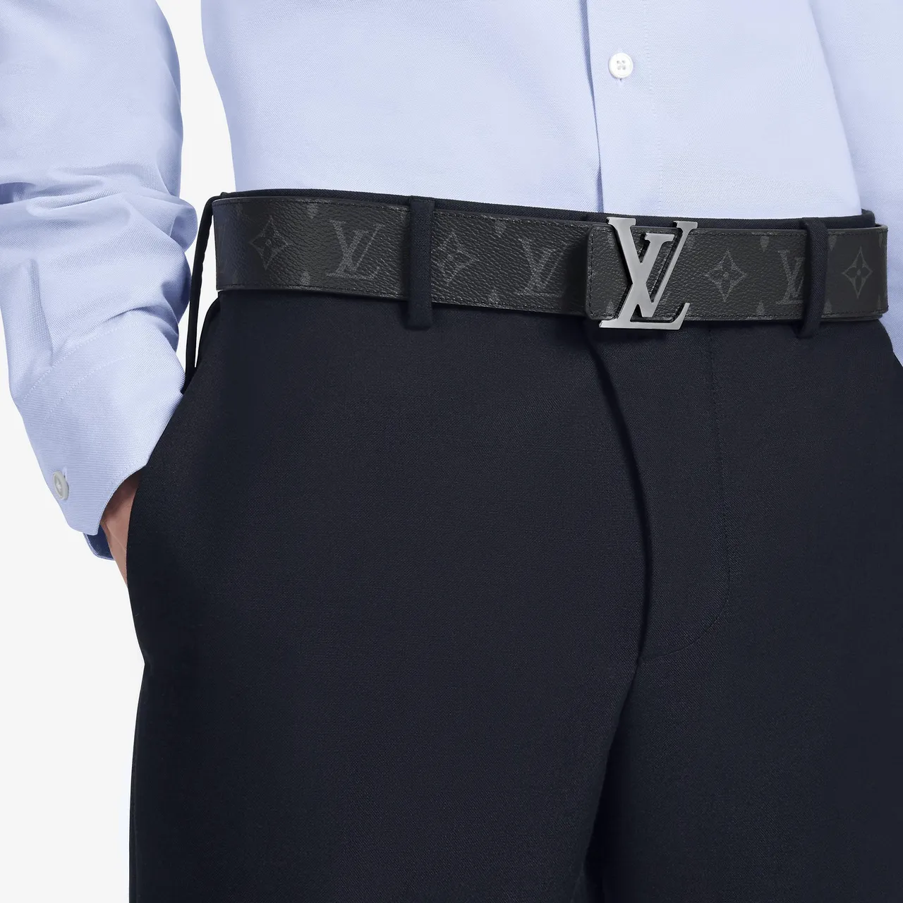 Louis Vuitton Ceinture en cuir noire argentée à motif monogramme en toile polie boucle LV 2