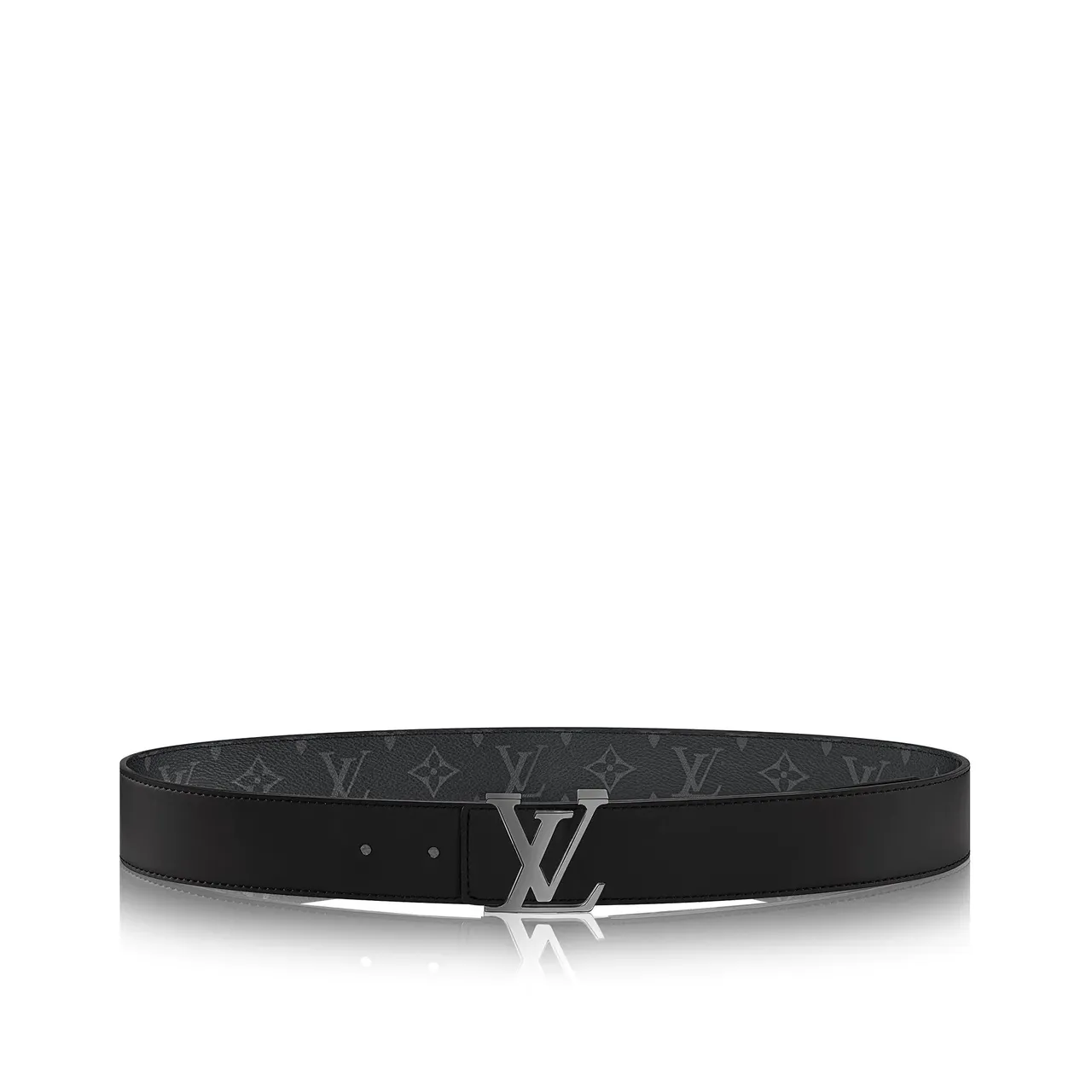 Louis Vuitton Ceinture en cuir noire argentée à motif monogramme en toile polie boucle LV 3