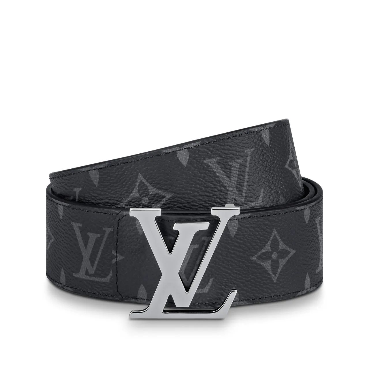 Louis Vuitton Ceinture en cuir noire argentée à motif monogramme en toile polie boucle LV 4