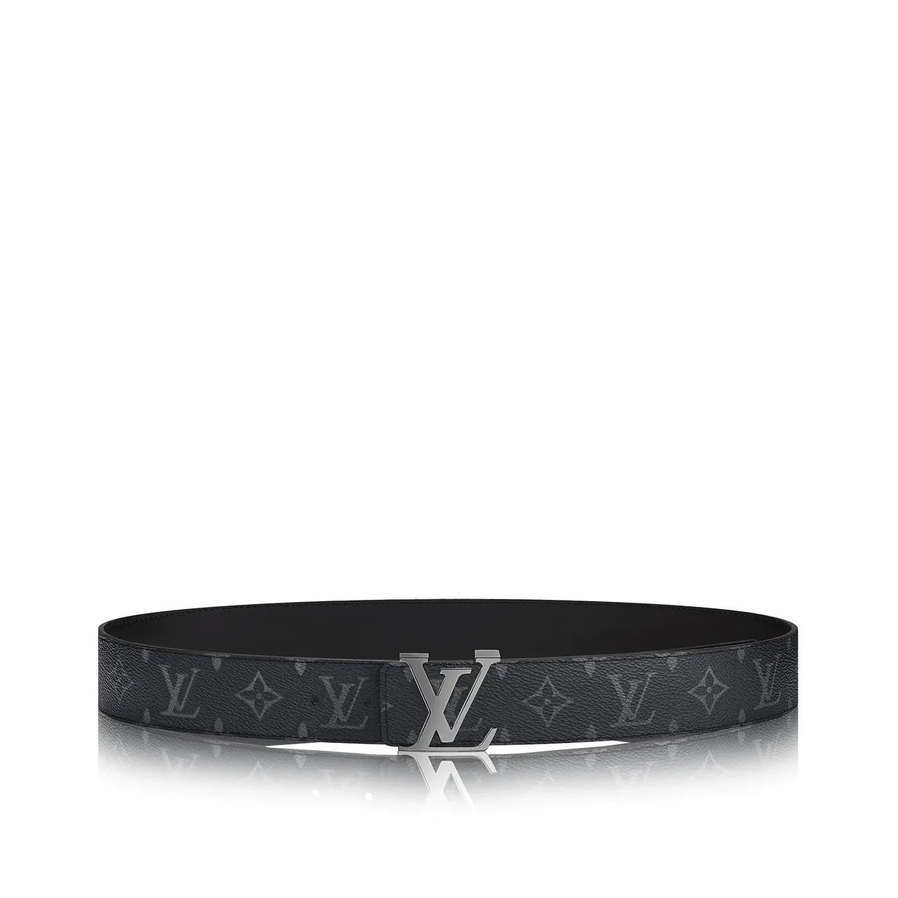 Louis Vuitton Ceinture en cuir noire argentée à motif monogramme en toile polie boucle LV 5