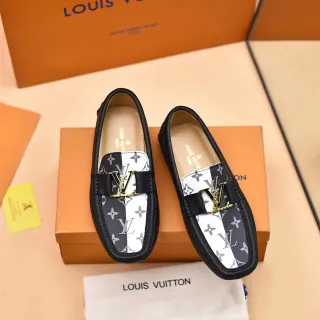 Louis Vuitton 黑色白色印花皮革分割颜色面板乐福鞋