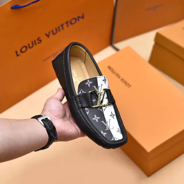 Louis Vuitton Black White Monogram-Printed Leather Split-Color Paneling Loafer 2