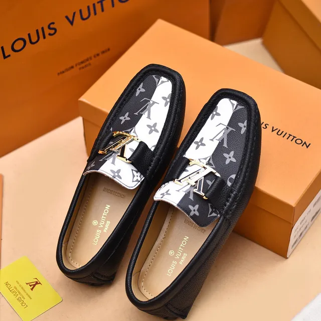 Louis Vuitton Black White Monogram-Printed Leather Split-Color Paneling Loafer 4