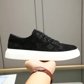 Louis Vuitton Black White Monogrammed Suede Platform Sole Lifestyle Sneakers