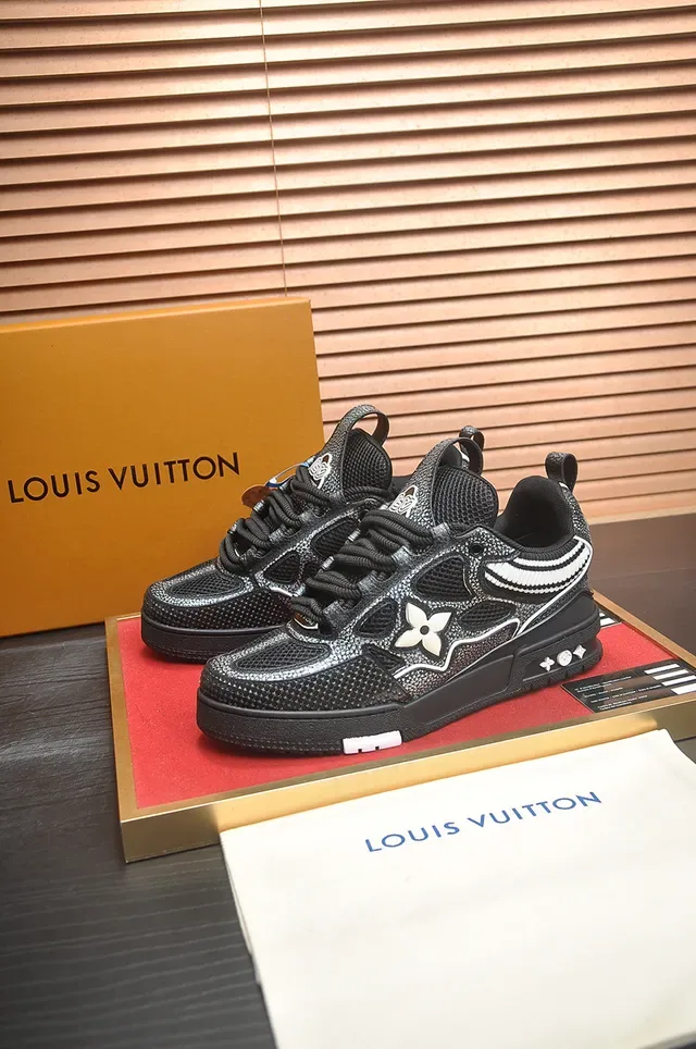 Louis Vuitton Black White Platform Sole Monogram Flower Logo Chunky Sneakers 4