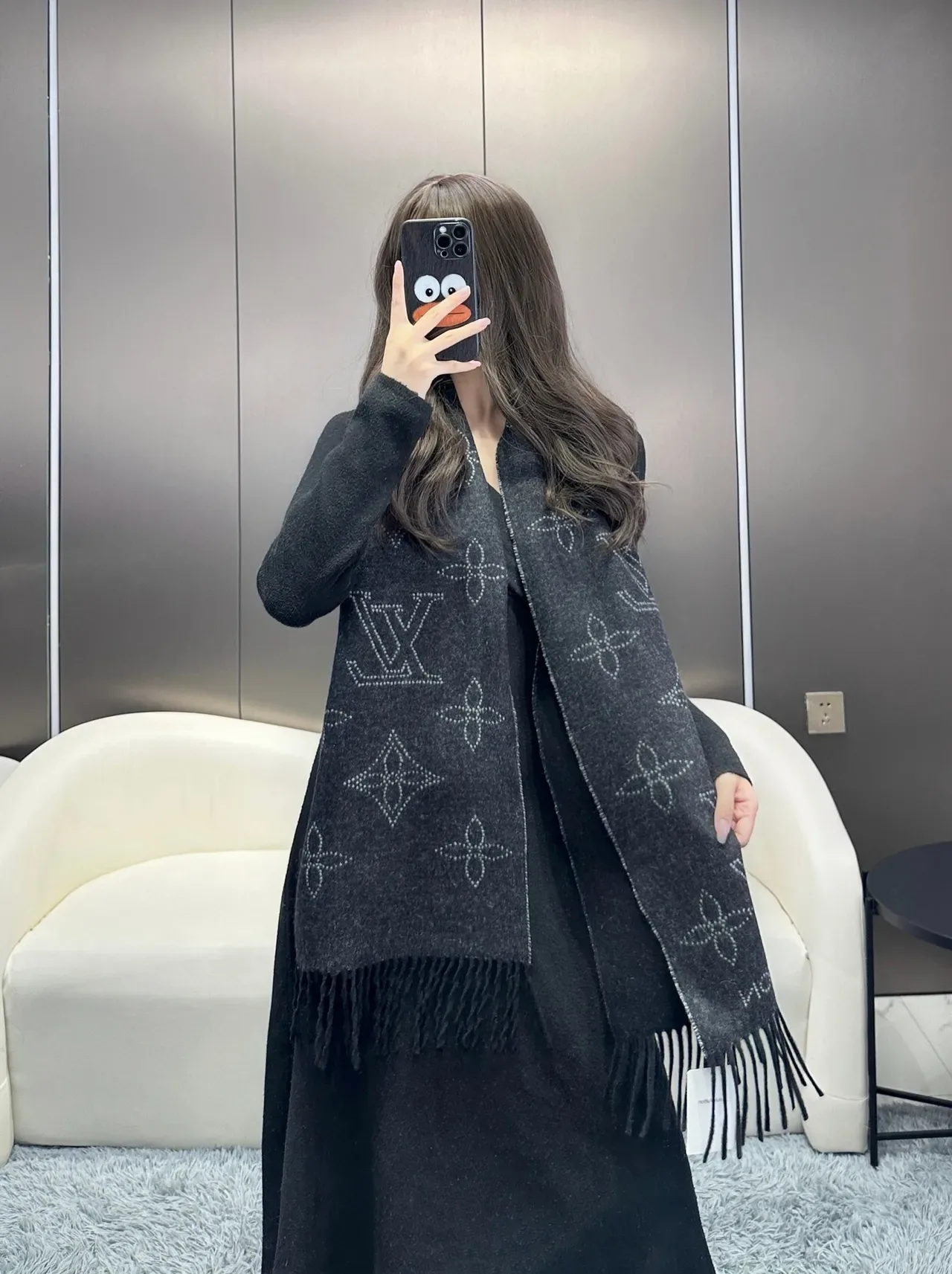 Louis Vuitton Black White Striped Fringed Scarve 3