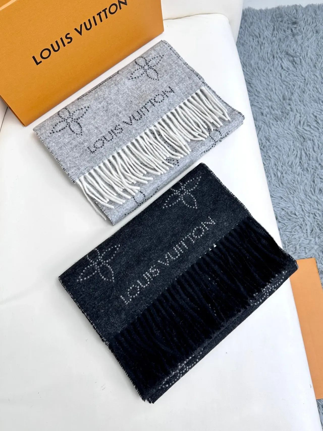 Louis Vuitton Black White Striped Fringed Scarve 6