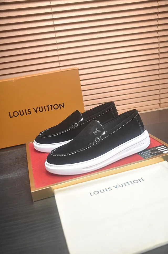 Louis Vuitton Black White Suede Upper Contrast Stitching Loafer 3