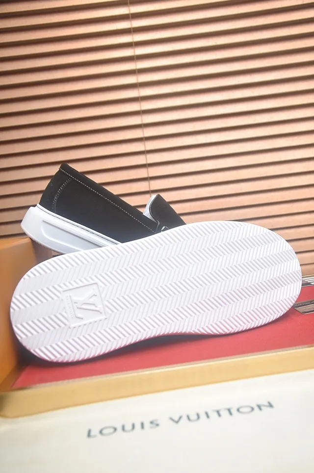 Louis Vuitton Black White Suede Upper Contrast Stitching Loafer 7