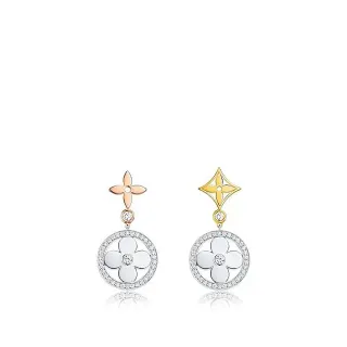 Louis Vuitton Flor Asimétrica Cuatrohojas Pavé Diamante Pendientes