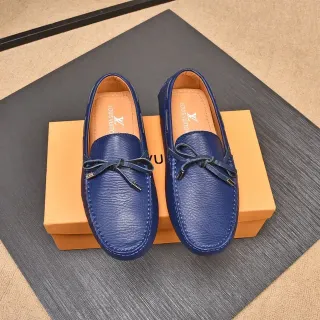 Louis Vuitton नीला भूरा कणिक चमड़ा नॉटेड बॉ डिटेल लूफर