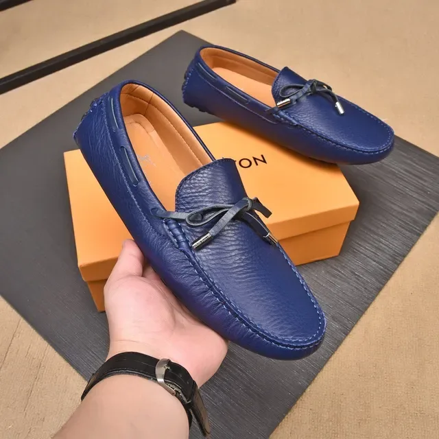 Louis Vuitton Blue Beige Pebbled Leather Knotted Bow Detail Loafer 5