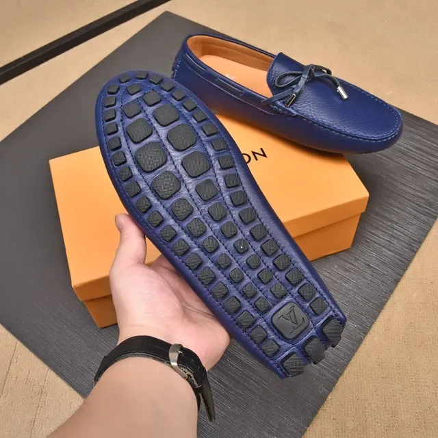 Louis Vuitton Blue Beige Pebbled Leather Knotted Bow Detail Loafer 7