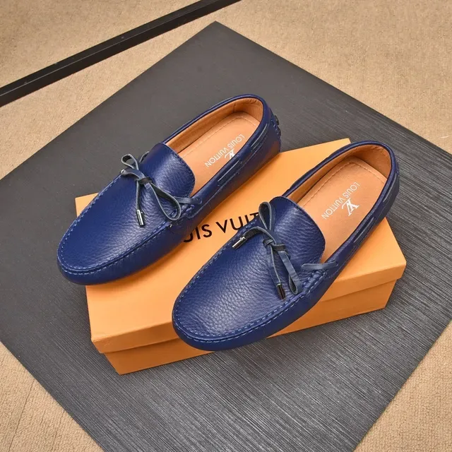 Louis Vuitton Blue Beige Pebbled Leather Knotted Bow Detail Loafer 9