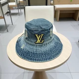 Louis Vuitton Blue Gold Denim Distressed Bucket Hat