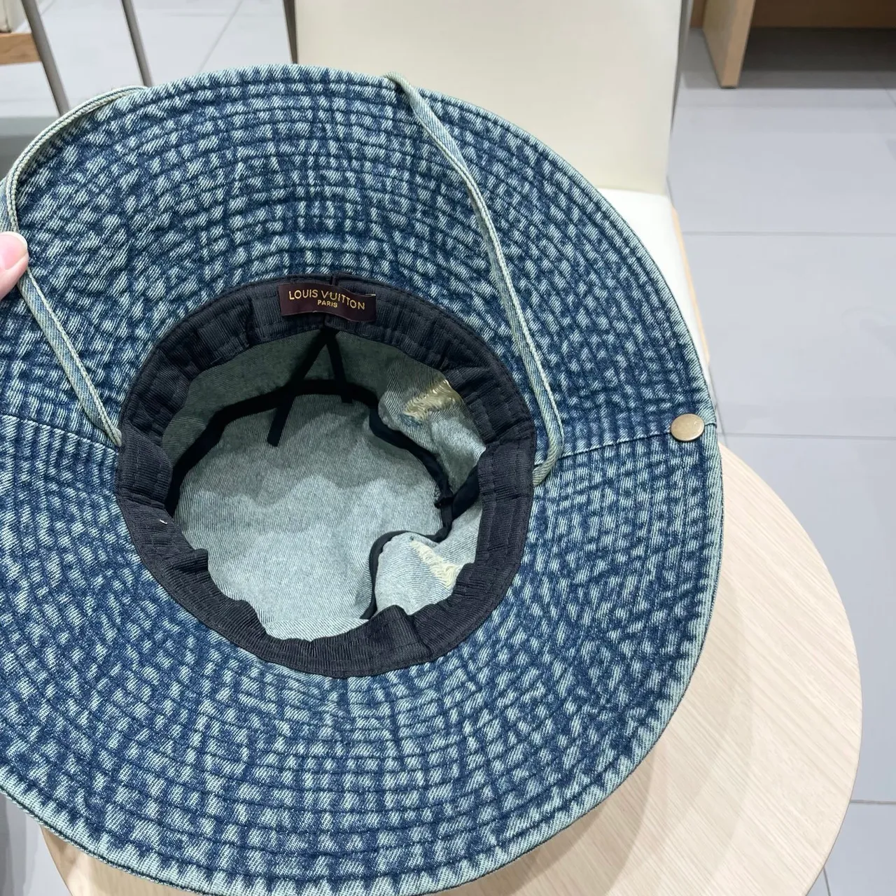 Louis Vuitton Blue Gold Denim Distressed Bucket Hat 2