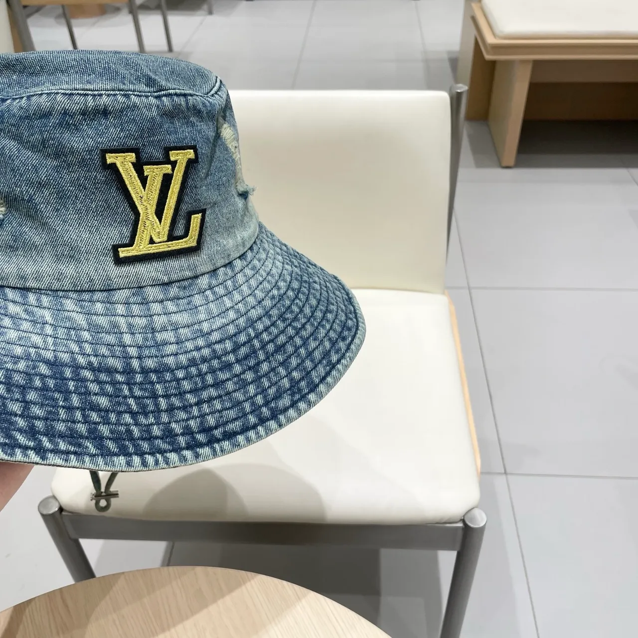 Louis Vuitton Blue Gold Denim Distressed Bucket Hat 4
