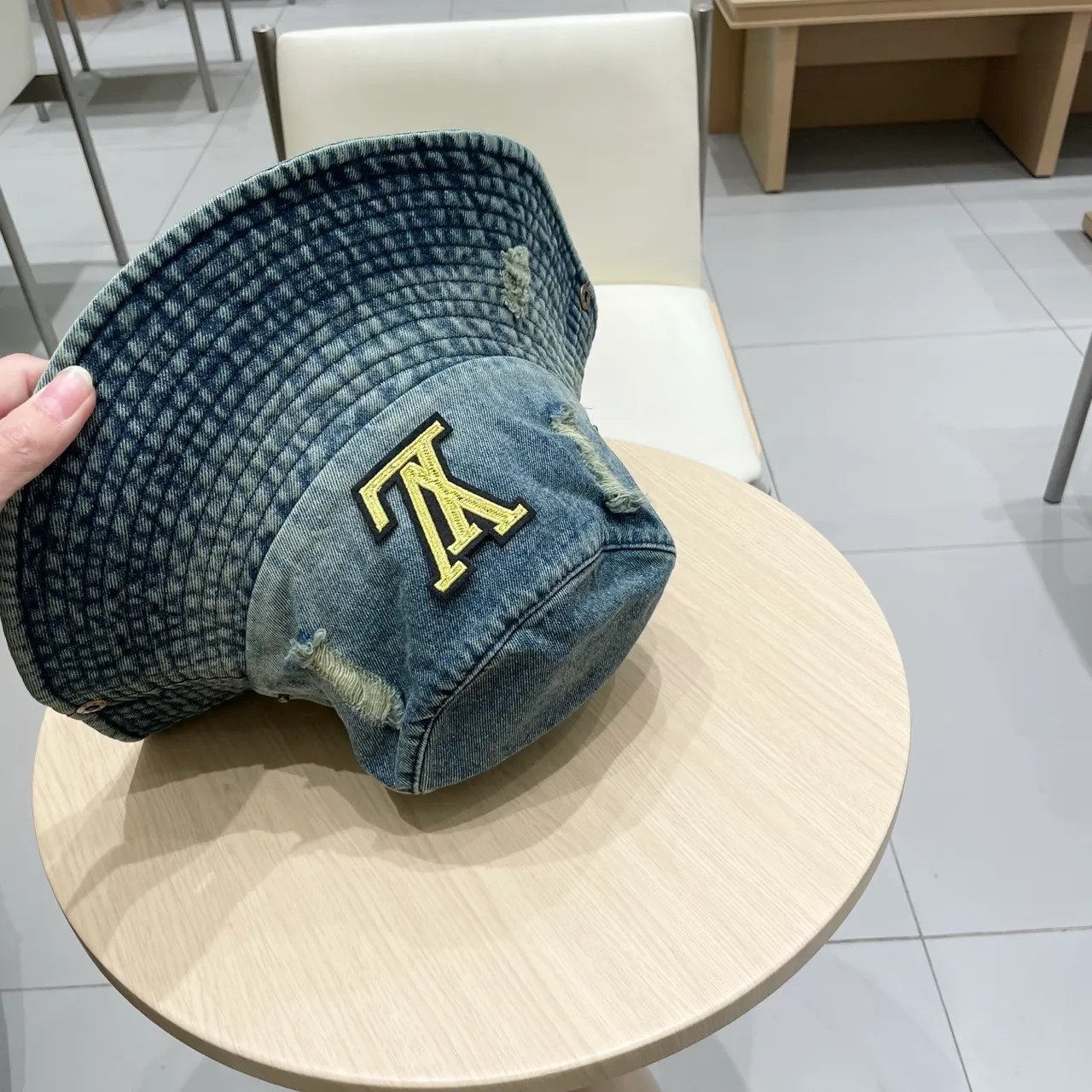 Louis Vuitton Blue Gold Denim Distressed Bucket Hat 7