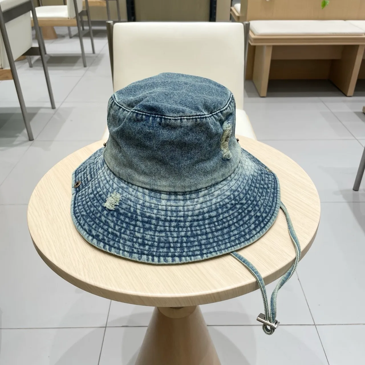 Louis Vuitton Blue Gold Denim Distressed Bucket Hat 8