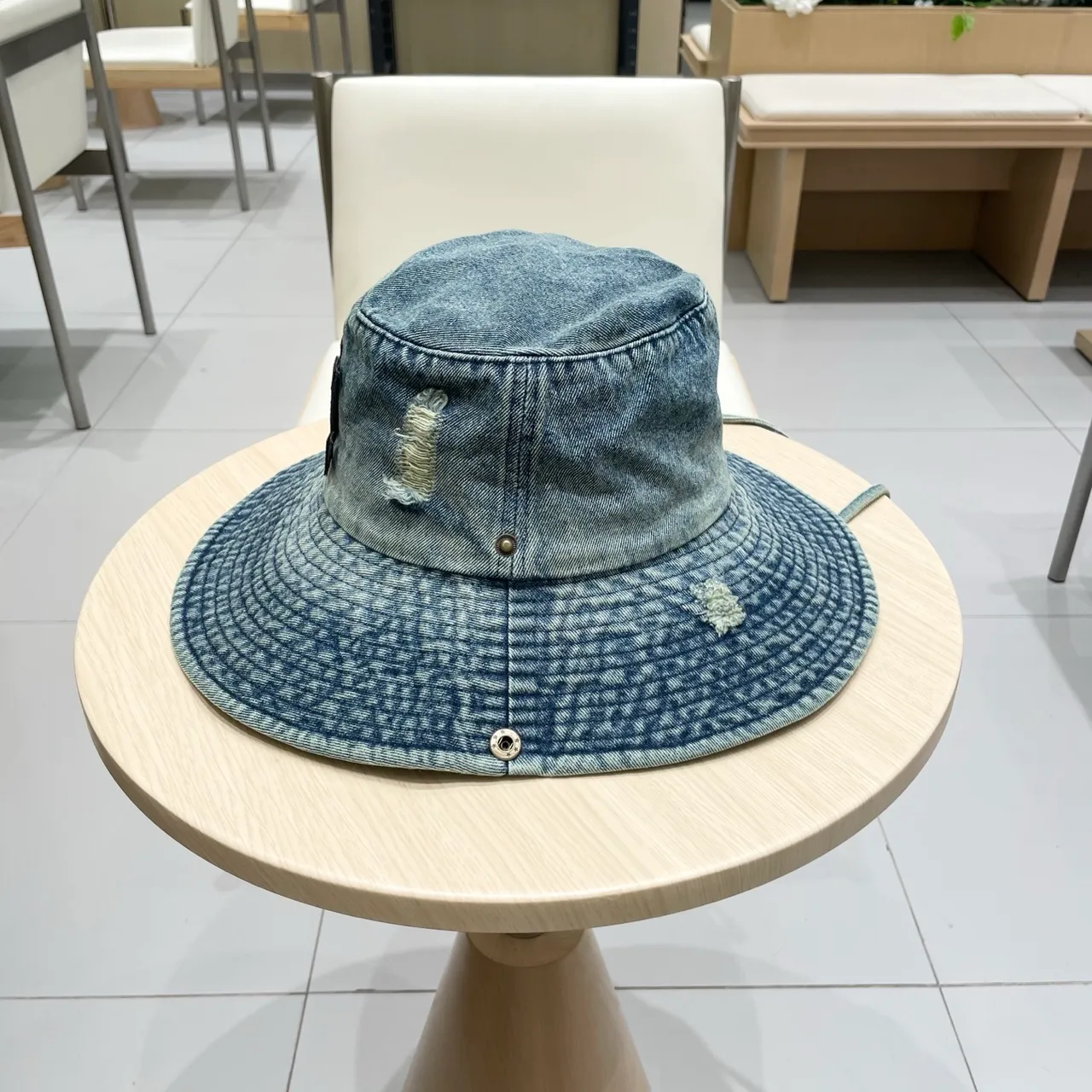 Louis Vuitton Blue Gold Denim Distressed Bucket Hat 9