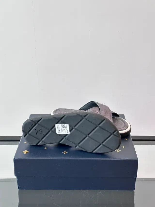 Louis Vuitton Brown Beige Monogram Canvas Cross-Strap Slippers 2