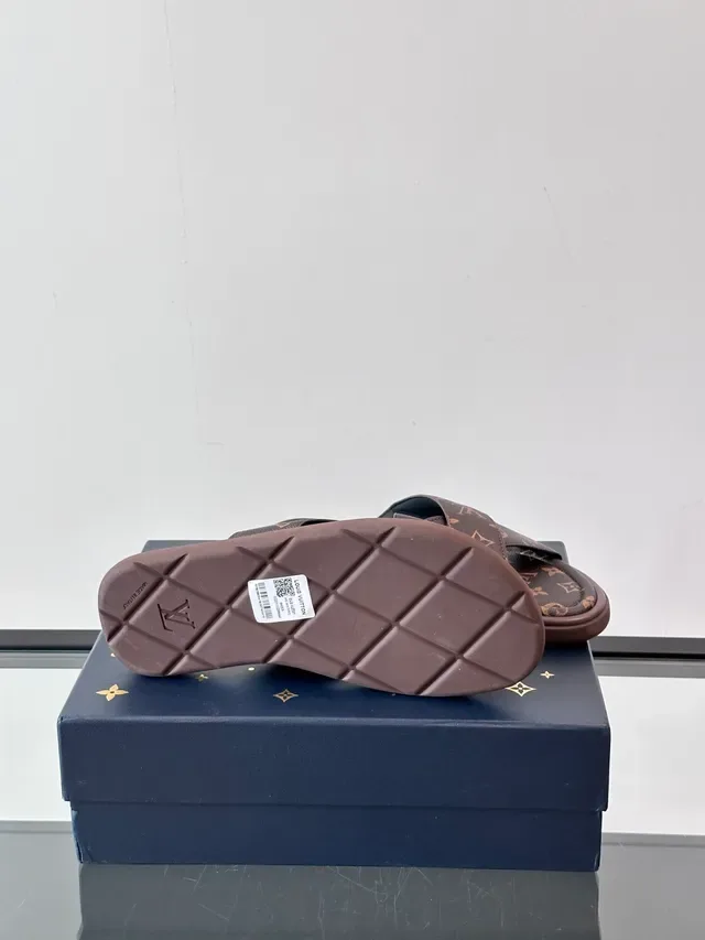 Louis Vuitton Brown Beige Monogram Canvas Cross-Strap Slippers 3
