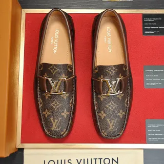 Louis Vuitton 棕褐米色印花帆布皮革鞋带乐福鞋