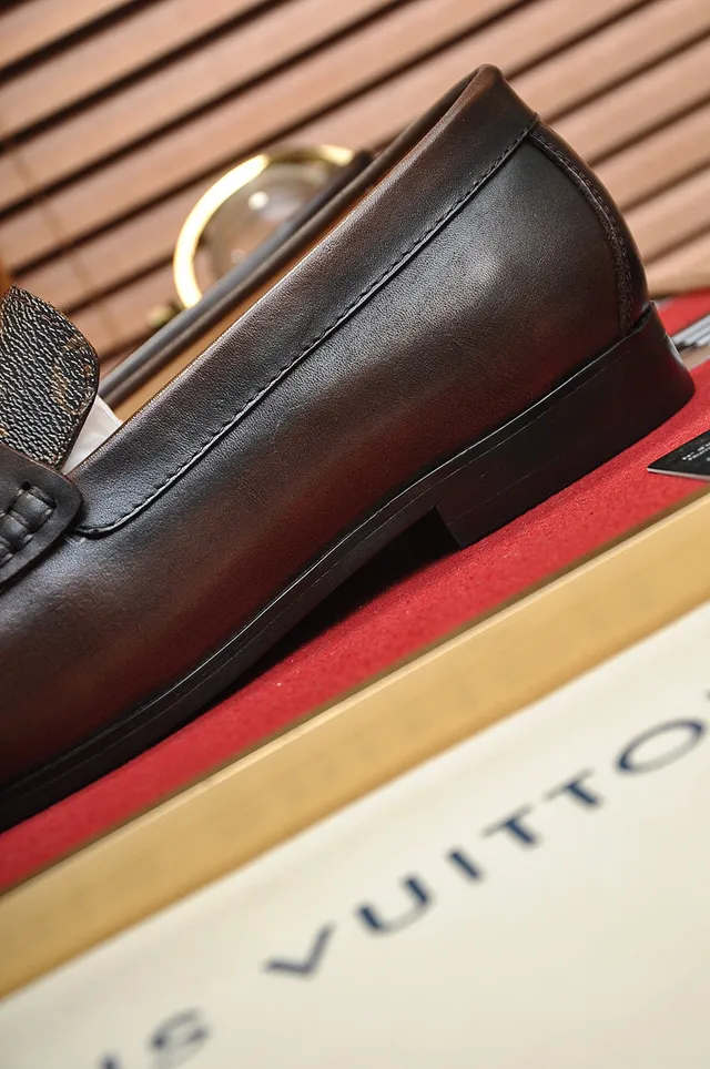 Louis Vuitton Brown Beige Monogram Canvas Leather Strap Loafer 2