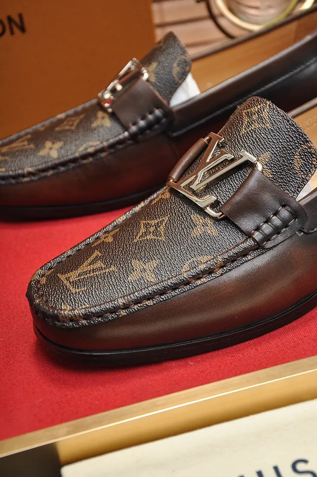 Louis Vuitton Brown Beige Monogram Canvas Leather Strap Loafer 3