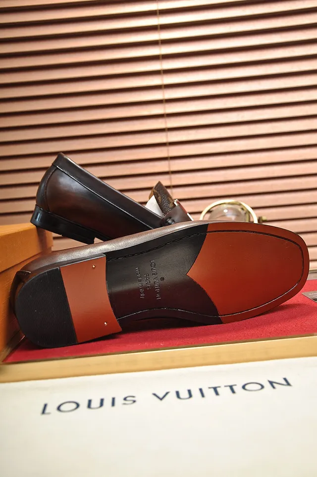 Louis Vuitton Brown Beige Monogram Canvas Leather Strap Loafer 4