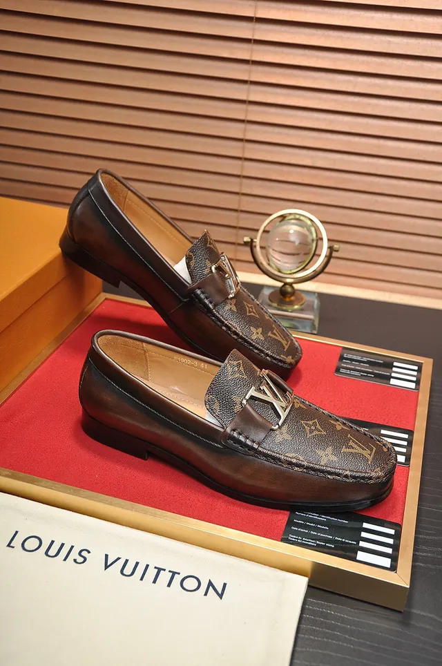 Louis Vuitton Brown Beige Monogram Canvas Leather Strap Loafer 5