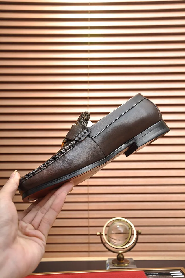 Louis Vuitton Brown Beige Monogram Canvas Leather Strap Loafer 6