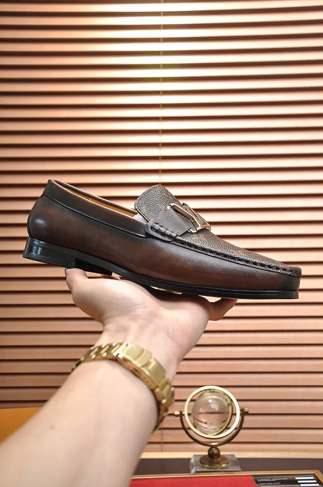 Louis Vuitton Brown Beige Monogram Canvas Leather Strap Loafer 7