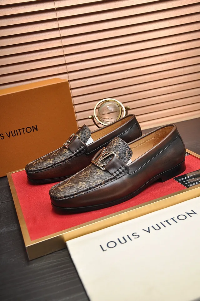Louis Vuitton Brown Beige Monogram Canvas Leather Strap Loafer 8