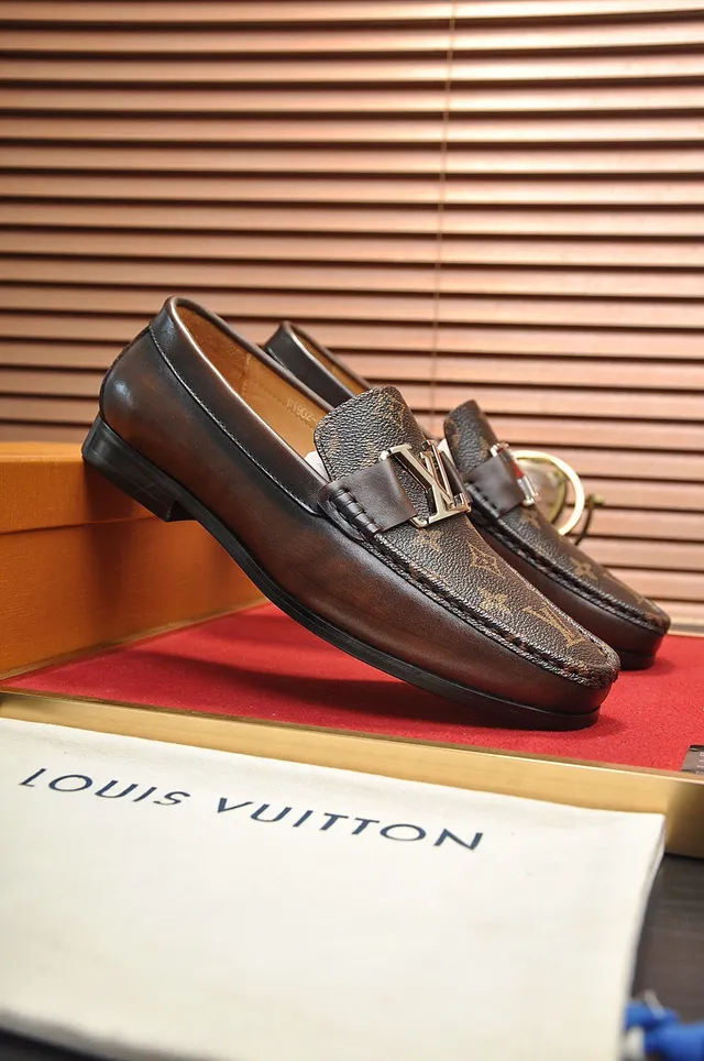 Louis Vuitton Brown Beige Monogram Canvas Leather Strap Loafer 9