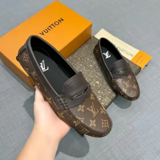 路易威登棕色米色印花帆布便士带乐福鞋