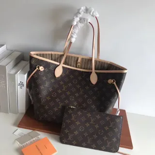 Louis Vuitton Brown Beige Monogram Canvas Rolled Leather Handles Tote Bag