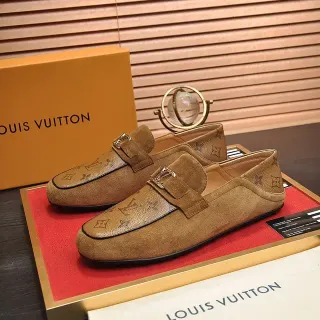 Louis Vuitton भूरा बेज मोनोग्राम्ड स्यूड सिंगल मॉन्क स्ट्रैप लोफर