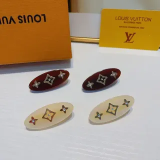 Louis Vuitton Brown Beige Oval Resin Monogram Motif Earrings