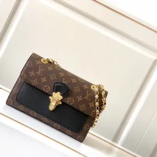 Louis Vuitton Brown Black Monogram Canvas Leather Flap Chain Bag