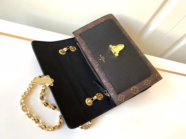 Louis Vuitton Brown Black Monogram Canvas Leather Flap Chain Bag 8