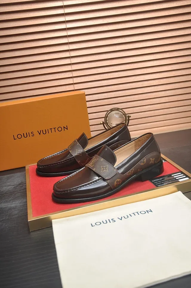 Louis Vuitton Brown Black Monogram Canvas Polished Leather Loafer 4