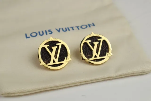 Louis Vuitton Brown Gold Circular Monogram Metal-Framed Jewelry 8